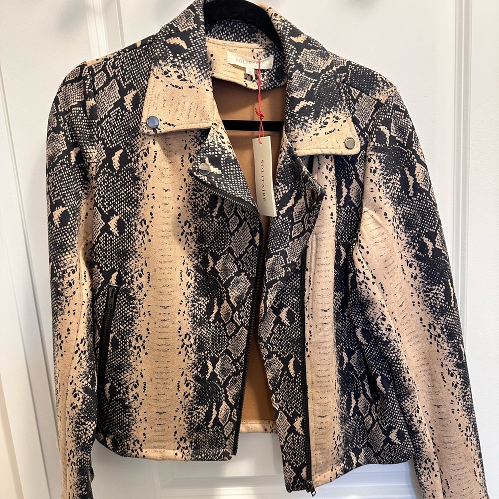 Solitaire Black and Tan Snake Print Leather Jacket